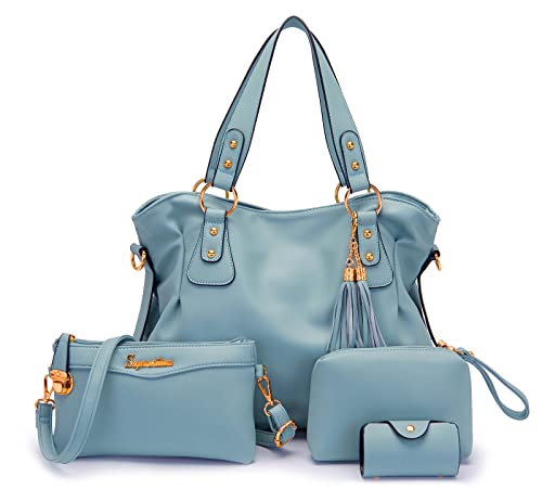 Soperwillton Fashion Handbag for Women Shoulder Bag Top Handle Satchel Hobo Tote Bag Purse Set 4pcs