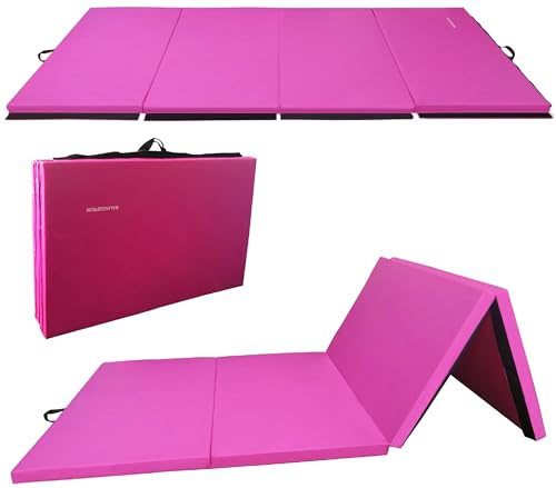 BalanceFrom All Purpose 4'x10'x2' Extra Thick High Density Anti Tear Gymnastics Gym Folding Exercise Aerobics Mats, Pink