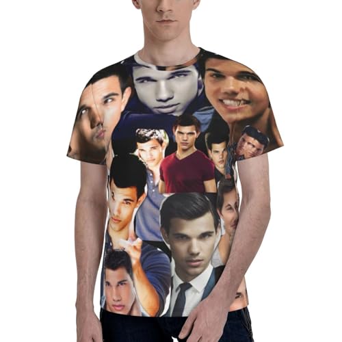 WINDSORCHEF Taylor Lautner Collage T Shirt Man's Summer Loose Tee Casual Round Neck Short Sleeve Shirts Black X-Large