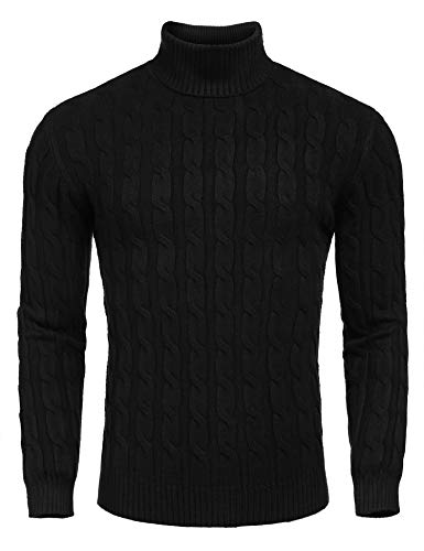 COOFANDY Men's Slim Fit Knitted Pullover Ribbed Turtleneck Sweater, Black, X-Large