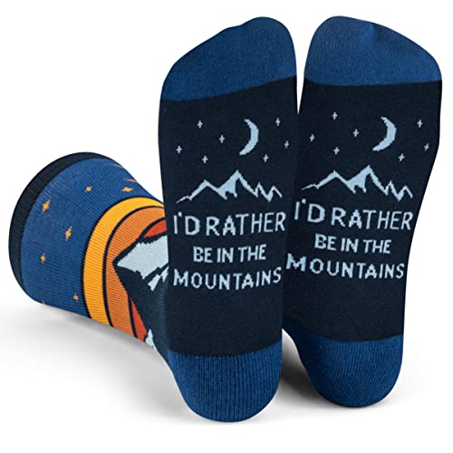 I'd Rather Be In The Mountains Socks - Funny Unisex Novelty Gift for Men and Women who Love the Outdoors, Hiking and Camping