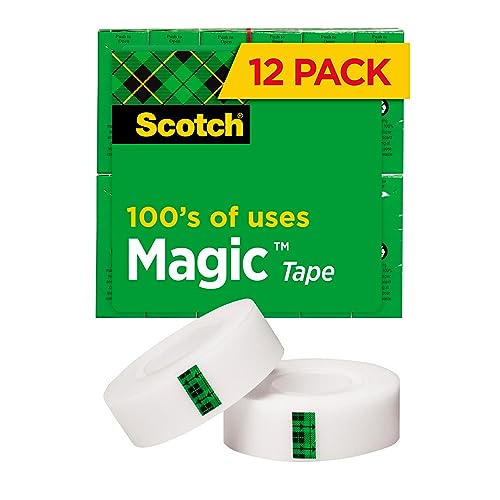Scotch Magic Tape, Invisible, Repair Christmas Cards and Use as Holiday Gift Wrap Supplies for Christmas, 12 Tape Rolls