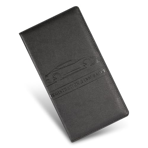 ZBGUN 1 PC Car Registration and Insurance Holder, 9.4' x 5.03' PU Leather Insurance Data Document Cards Protector with Suction Buckle Closure, Multi-pocket Organizer, Universal for Cars (Black)