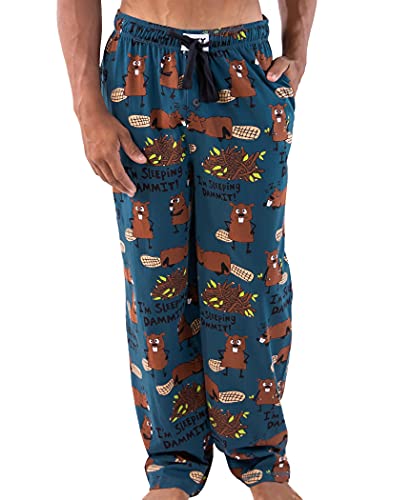 Lazy One Pajama Pants for Men, Men's Separate Bottoms, Lounge Pants, Animal, Beaver, Dam (I'm Sleeping Dammit, Large)