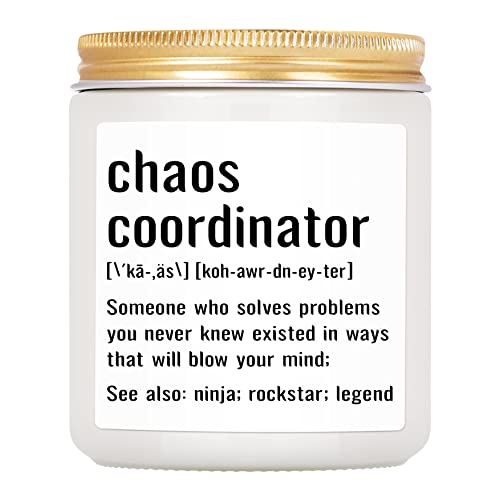 SINSUFUR Chaos Coordinator Gifts for Women Men, Appreciation Gifts for Coworker, Manager, Leader, Boss - Boss Lady Gifts for Women, 7oz Lavender Scented Candles