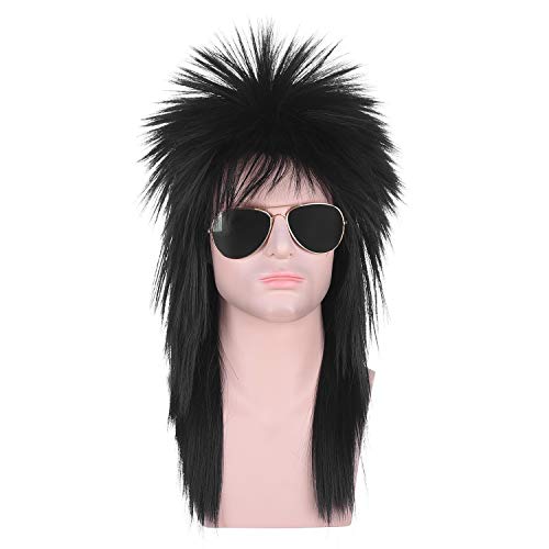 morvally Unisex Long Black 70s 80s Mullet Cher Glam Rock-Rocker Cosplay Wigs for Women and Men’s Halloween, Themed Costume Party