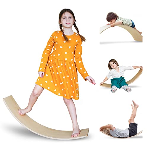 OUTREE Balance Board Kids, Wooden Wobble Balance Board for Toddler with Smooth Edges, Yoga Wooden Rocker Board Indoor, Open-Ended Learning Toys Both for Kids and Adult