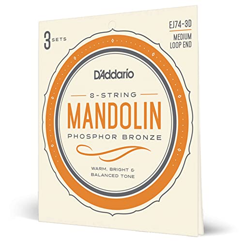D'Addario Mandolin Strings - Mandolin Strings - Phosphor Bronze - For 8 String Mandolin - Rich, Full Tonal Spectrum - EJ74-3D - Medium, 11-40