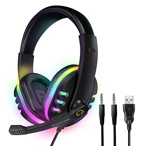 HyperGear Gaming Headset with Noise Rejection Mic, RGB LED Gamer Headphones, 3D Audio Immersion Noise Isolating-Fit for PC/Mac [in-Game & Online Chat] Memory Foam Ear Cushions All Day Comfort [15537]