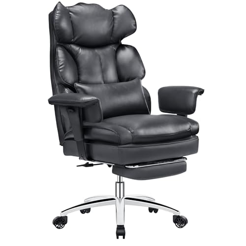 Sweetcrispy Home Office High Back Reclining Desk Chair with Footrest, Big and Tall Adjustable Height PU Leather Executive Computer Task Chair with Leg Rest and Lumbar Support, Armrest for Adult