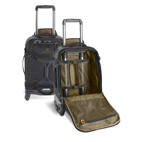 eagle creek Gear Warrior 4-Wheel 22” Durable Suitcases with Wheels Featuring Expandable Main Compartment, Lockable Zippers, and Front Compression Straps, Jet Black