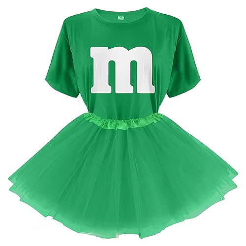 Letter M Halloween Costumes T-Shirt Tutu Skirts, Team Group T-Shirt, Funny Costumes for Halloween Christmas Party Costume Green