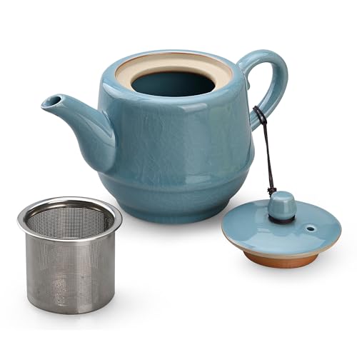 Amoysanli Teapot with Infuser Ceramic Tea Pot with Removable Stainless Steel Fliter for Loose Tea 15.80 OZ/450ml (1-2cups) Teapots for Tea Coffee Milk for Office Home Men Women as Gift(Sky Blue)