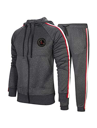 PASOK Men's Casual Tracksuit Set Long Sleeve Full-Zip Running Jogging Athletic Sweat Suits (M, Style 2 Dark Gray)