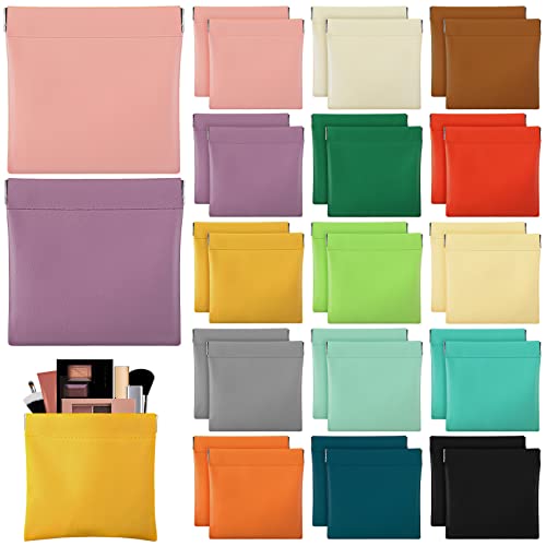 30 Pcs Lambskin Pocket Cosmetic Bag Bulk Purse Waterproof Self Closing Portable Small Change Bag Makeup Bag Squeeze Pouch Holder Travel Storage for Cosmetics Headphones Jewelry Mini Cosmetic Pouch