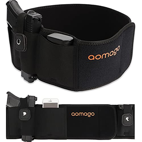 Belly Band Holster for Men Women - Gun Holster for Comfortable Carry Fits Glock, Smith Wesson, Taurus, Ruger, and More-Breathable Neoprene Waistband Holster for Most Pistols and Revolvers by Aomago