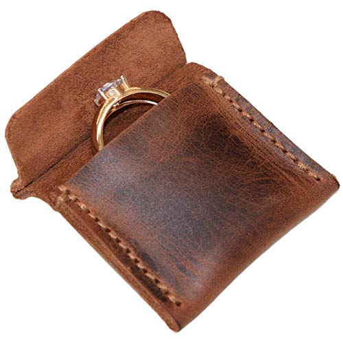 Hide & Drink, Wedding Ring Case, Engagement Pouch, Bride and Groom Jewelry Storage, Marriage Travel, Ring Bearer, Proposal Ring Holder, Full Grain Leather, Handmade, Bourbon Brown