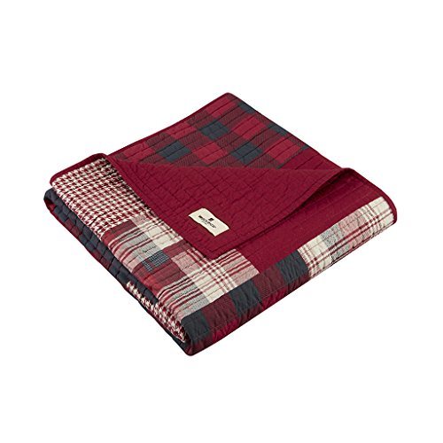 Woolrich Luxury Quilted Throw - Cabin Lifestyle, Patchwork with Moose Design All Season, Lightweight and Breathable Cozy Bedding Layer Throws for Couch Sofa, 50' W x 70' L, Sunset Red