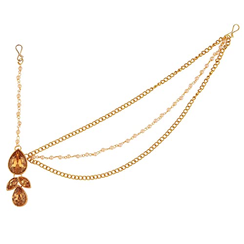 Efulgenz Bohemian Wedding Headpiece Headband Crystal Rhinestone Indian Maang Tikka Head Chain Bridal Jewelry Accessories for Women Girls (Brown)