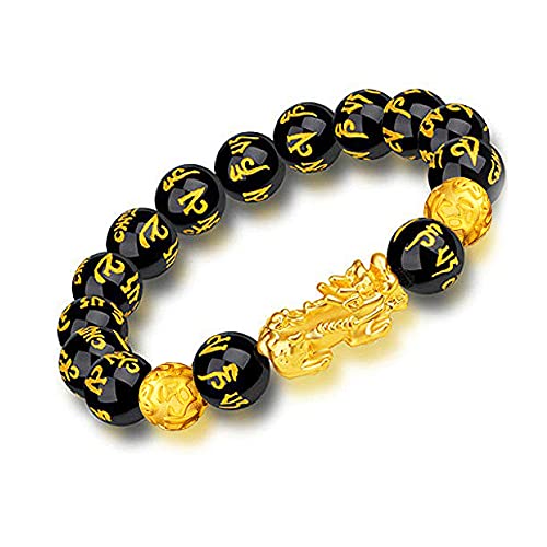 LIYAPEI Feng Shui Black Obsidian Wealth Bracelet，Bead Bracelet for Men/Women with Sagin Pixiu Character for Protection Can Bring Luck and Prosperity，Suitable for Any Occasion,Unisex (D)