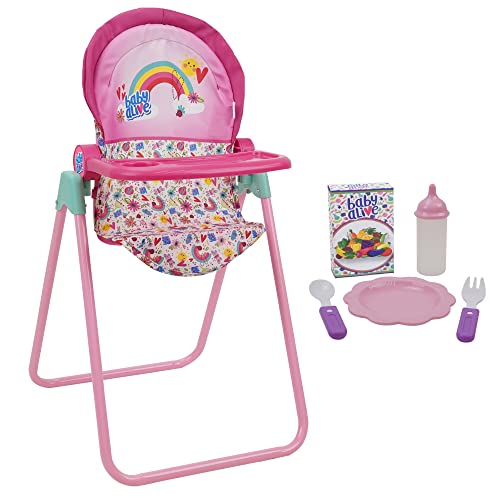 Baby Alive 509 Crew Doll High Chair Set - Pink & Rainbow - 6 Pieces, Fits Dolls Up to 24', Highchair w/Front Feeding Tray & 5 Feeding Accessories, Pretend Play for Kids Ages 3+