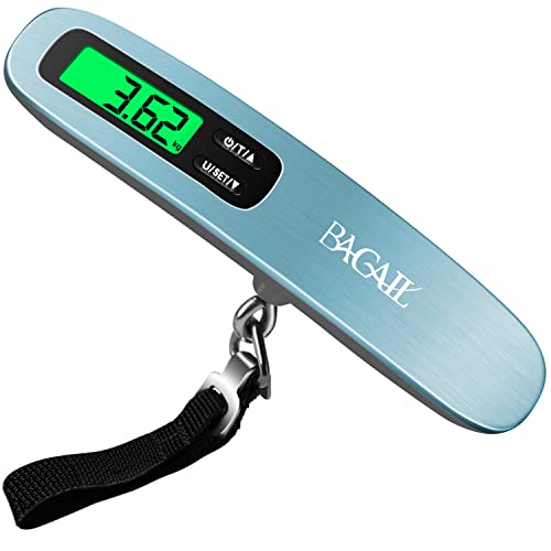 BAGAIL Luggage Scale, Digital Hanging Scale for Travel, Weight Scale with Backlit LCD Display, Portable Suitcase Weighing Scale with Hook, Strong Straps ，110 Lb Capacity, Battery Included (Blue)