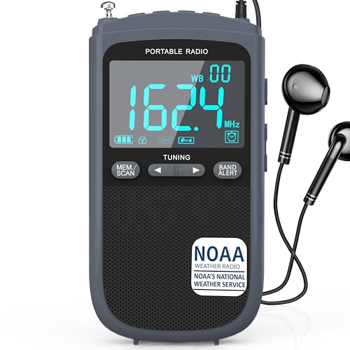 Greadio NOAA Weather Alert Radio, AM FM Radio Portable with Best Reception,Transistor Radio with 900mAh Rechargeable Battery,LCD Display,Earphone Jack,Digital Clock,for Emergency,Hurricane