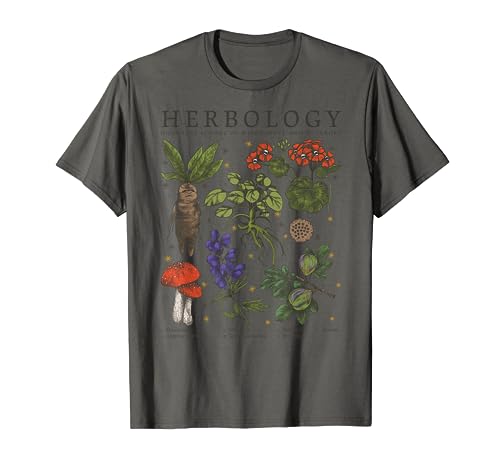 Harry Potter Grey Retro T-Shirt: Classic Fit, Herbology Plants, Adult, Short Sleeve, Cotton & Polyester