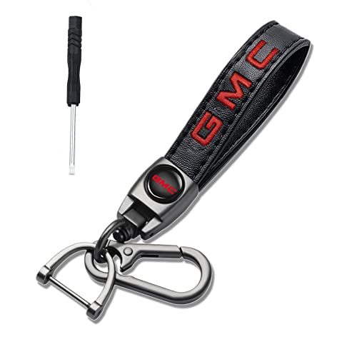 KIKKS Genuine Leather Car Key Chain for GMC,Stainless Steel Keychain for Women Men Gift,Family Present,Black