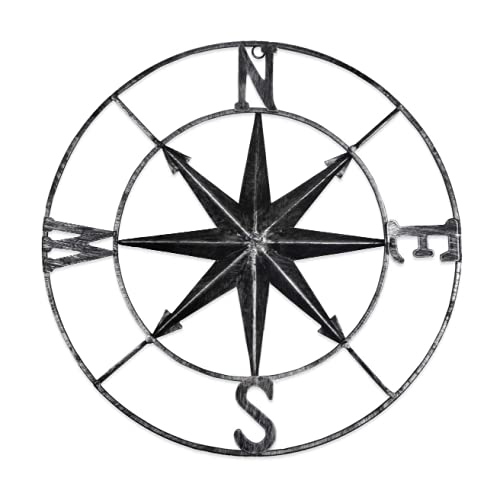 aboxoo Round Metal Compass Decorative Compass Metal Wall Art Hanging Wall Sculpture 22.8 Inch Black Diameter Farmhouse Decor Indoor or Outdoor Sign