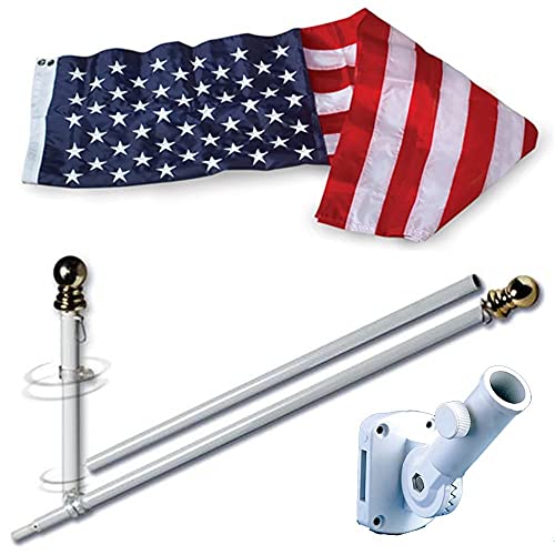 ALLIED FLAG American Flag and Pole Set - 3x5 US Flag and 5' Spinning Flag Pole, Durable for Outdoors - Made in USA