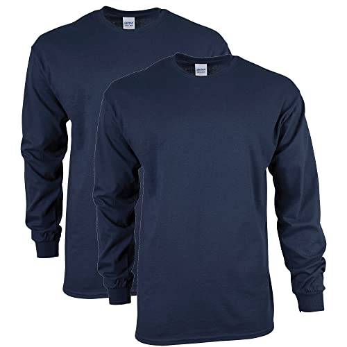 Gildan Men's Ultra Cotton Long Sleeve T-Shirt, Style G2400, Multipack, Navy (2-Pack), Large