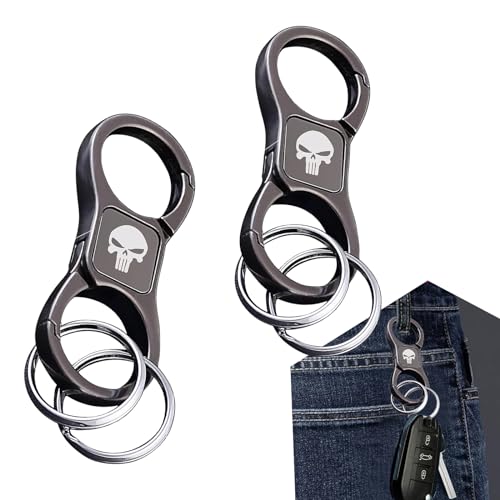leediga 2 PCS Car Two-way Quick Release Keychain, Universal Metal Skull Detachable Key Chain with 2 Key Rings (Black)
