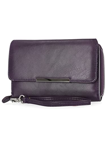 Mundi Big Fat Wallet Womens RFID Blocking Clutch Organizer Removable Wristlet ((Purple))