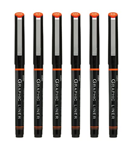 Ohto Japan Ohto Water-based Drawing Pen Graphic Liner CFR-150GL Black Ink Line Width 0.05mm, 0.1mm, 0.2mm, 0.3mm, 0.5mm Set of 6 With 3.34 x 7 x 0.57 in