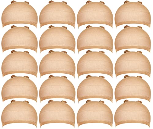 Teenitor Wig Cap, 20pcs Stocking Caps for Wigs, Tan Wig Cap for Women, Stretchy Nylon Wig Cap Beige