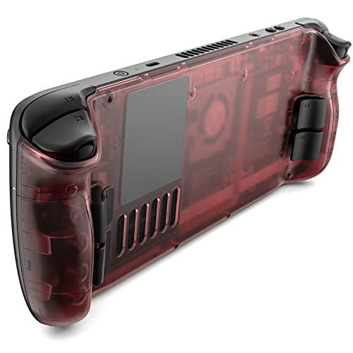 JSAUX Transparent Back Plate Compatible for Steam Deck, DIY Clear Edition Replacement Shell Case Compatible with Steam Deck, Buttons with Three Different Heights and Feel - PC0106 [Red]
