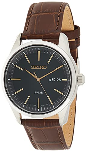 SEIKO Men's Solar - Green Dial-Stainless Steel Quartz Leather Calfskin Strap