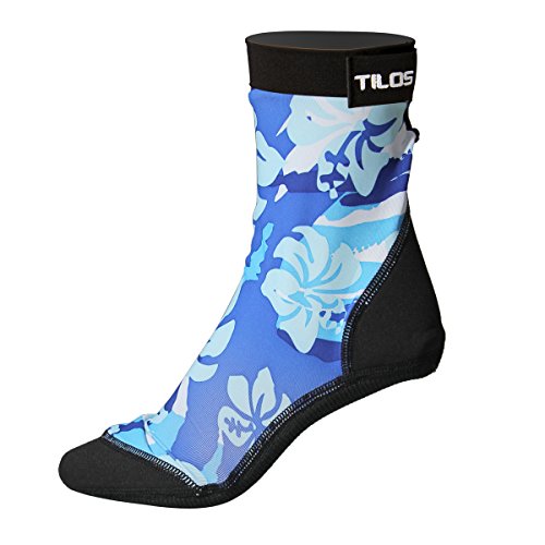 Tilos Sport Skin Socks for Adults and Kids, Protect Against Hot Sand & Sunburn for Water Sports & Beach Activities (S, Blue Flower)