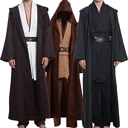 Wecos Adult Halloween Jedi Costume Tunic Robe Outfit Three Versions, Black Full Set, Large