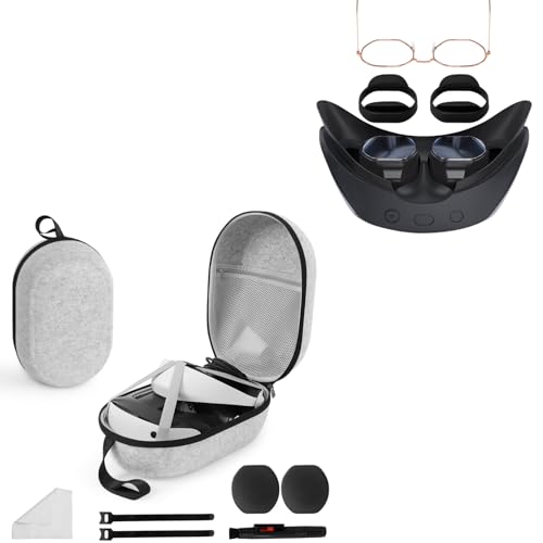 PECOOVR Rubber Lens Protector for PlayStation VR2 Accessories + Hard Carrying Case for PSVR 2 Includes Lens Cover, Cleaning Pen, Cloth for PlayStation VR2 Travel and Home Storage