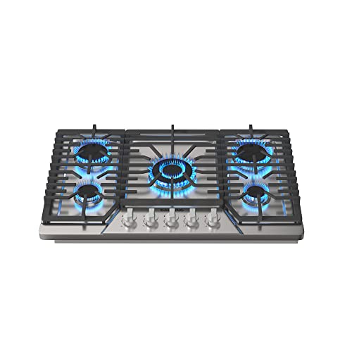 CASAINC 30 inch Gas Cooktop with 5 Power Burners, Built-in Gas Stove top of 304 Stainless steel, Gas Hob NG/LPG Convertible, Gas Cooker with Thermocouple Protection, CSA Certified