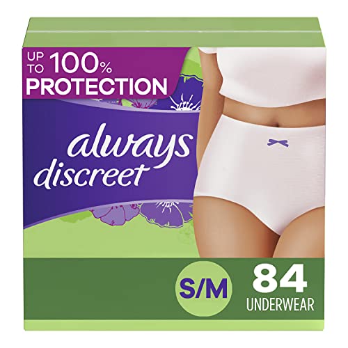 Always Discreet Adult Incontinence Underwear for Women and Postpartum Underwear, Small/Medium, up to 100% Bladder Leak Protection, 84 Count