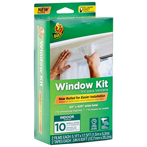 Duck Brand Window Insulation Kit - Winter Window Seal Kit Fits up to 10 Windows - Rolled Shrink Film Cuts to Size for Easy Indoor Installation - Window Tape Included - 62 In. by 420 In.- Clear