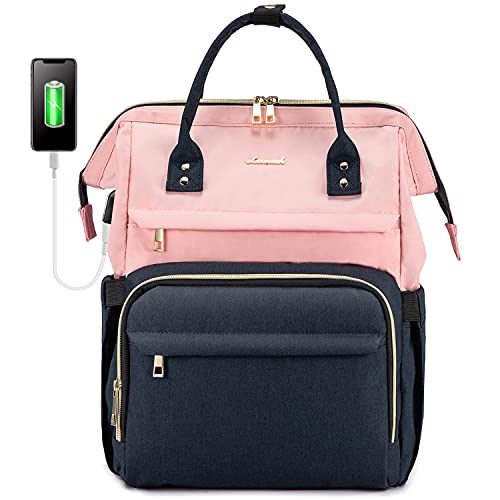LOVEVOOK Laptop Backpack for Women Fashion Business Computer Backpacks Travel Bags Purse Doctor Nurse Work Backpack with USB Port, Fits 15.6-Inch Laptop Pink Navy