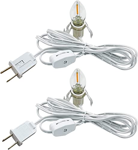 2 Pack Accessory Cord with 2 C7 Led Light Bulb Candelabra-Base E12 Socket White Cord with On/Off Switch Plugs for Holiday Decorations Christmas Village House