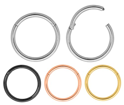 365 Sleepers 2 Pieces Titanium 20G Hinged Hoop Segment Septum Cartilage Helix Tragus Nose Ring Unisex Sleeper Earrings 6mm - 10mm