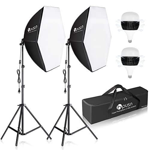 HPUSN Softbox Photography Lighting Kit 30'X30' Professional Continuous Lighting System Photo Studio Equipment with 2pcs E27 Socket 5400K Bulbs for Portraits Advertising Shooting YouTube Video