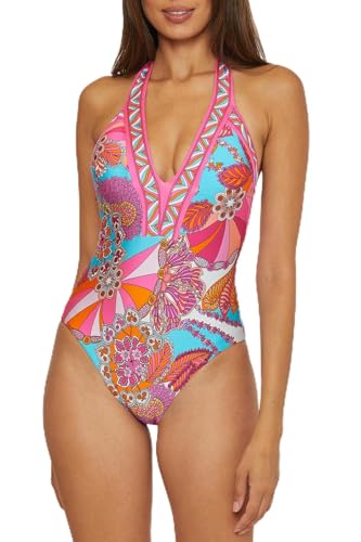 Trina Turk Women's Standard Meilani One Piece Swimsuit, Plunge Neck, Floral Print, Bathing Suits, Multicolor