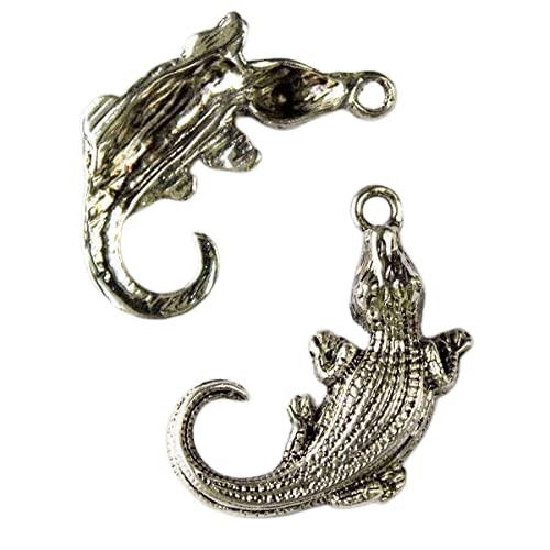 Cherry Blossom Beads 16x27mm Alligator Charm Silver Pewter (zinc-Based Alloy) - 10 per bag